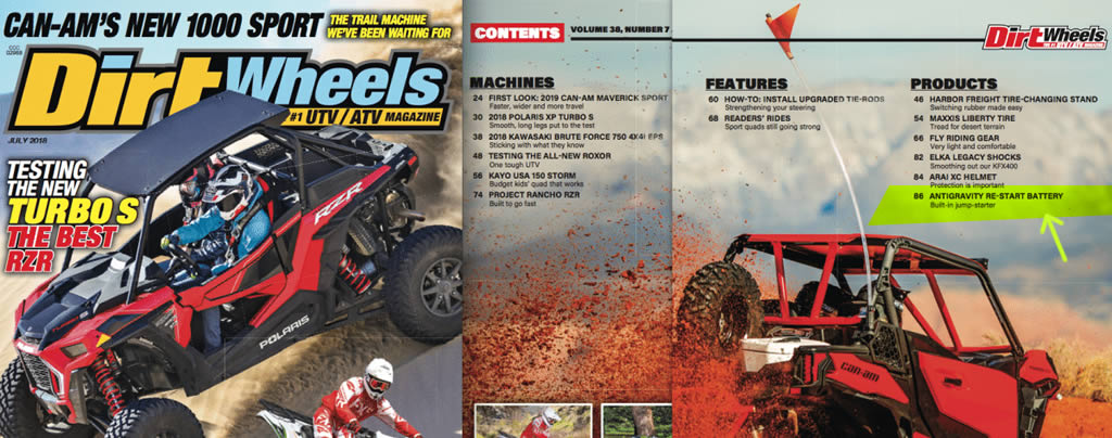 Dirt Wheels Feature on Antigravity Re-Start Battery, July 2018
