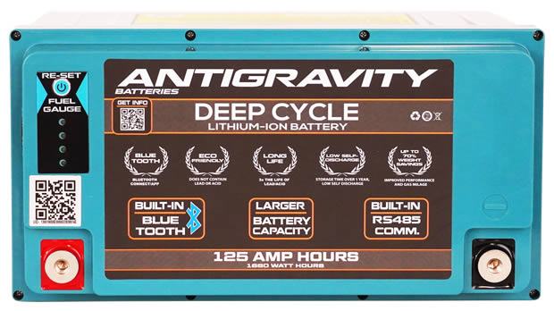 Top view, DC-125 Lithium Deep Cycle Battery Features